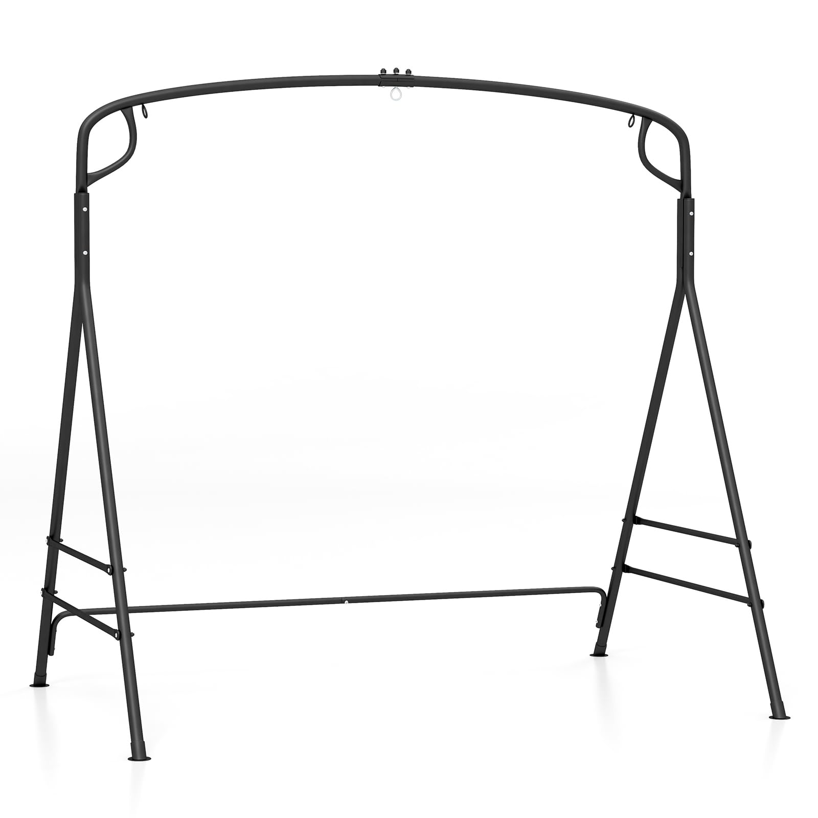 Tangkula Cadre de balançoire en métal, support de balançoire de porche avec barres latérales supplémentaires, conception à 3 anneaux, cadre de balançoire robuste pour l'extérieur